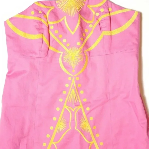 Lilly Pulitzer Bowen Hotty Pink Embroidered Strapless Dress Size 6 - Picture 3 of 13